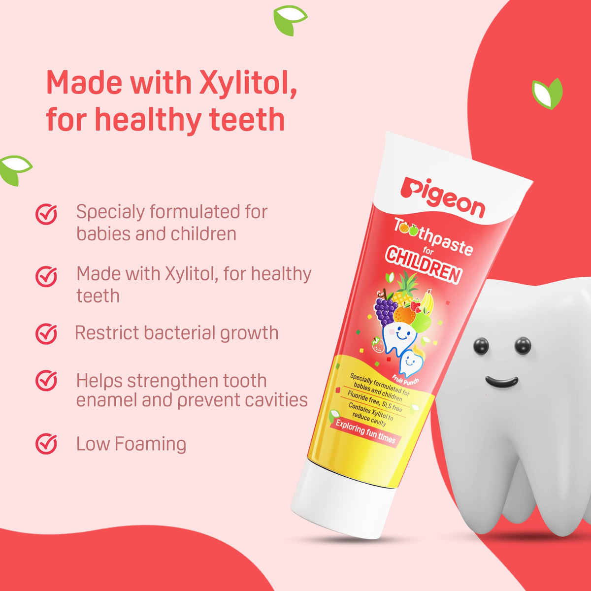Pigeon Official Toothpaste Fruit Punch 0+ Months 1pc - 100% Food Grade Ingredients, SLS/Fluoride Free, Safe if swallowed, Gentle on new milk teeth, made with Xylitol agent, Co-developed with Pediatric Dentist, Japan No. 1 Brand