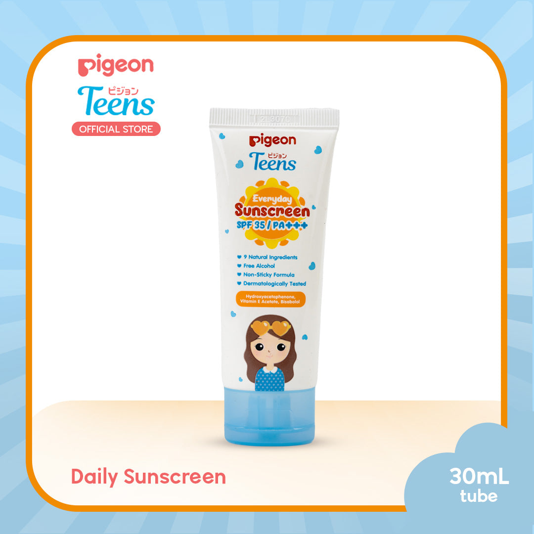 Pigeon Teens Daily Glow & UV Protect Bundle: Wash + Sunscreen + Compact Powder for Sensitive Skin