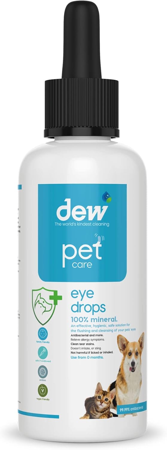 Ogapets Dew Pet Eye Drops 65ml Pure Mineral, Antibacterial, Hypoallergenic, Non-irritant, Vegan Friendly, Non-toxic, & No-Rinse Formula for Daily Care