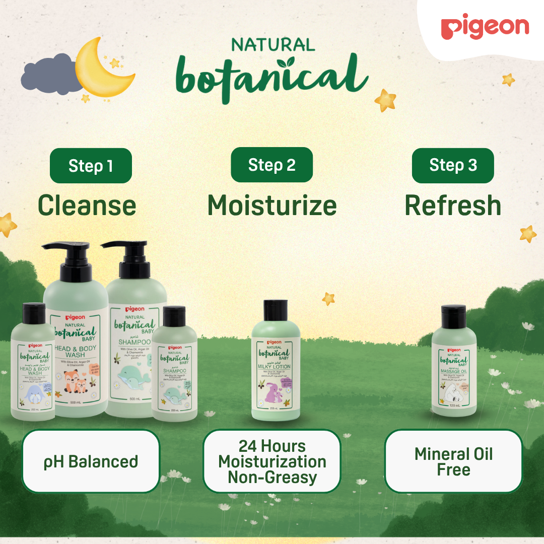 Pigeon Official Natural Botanical Baby Shampoo 200ml– pH Balanced Hair Care with Chamomile, 24H Moisturization, Newborn Safe, Dermatologically Tested, Hypoallergenic, 90% Natural Origin, Japan No. 1 Brand