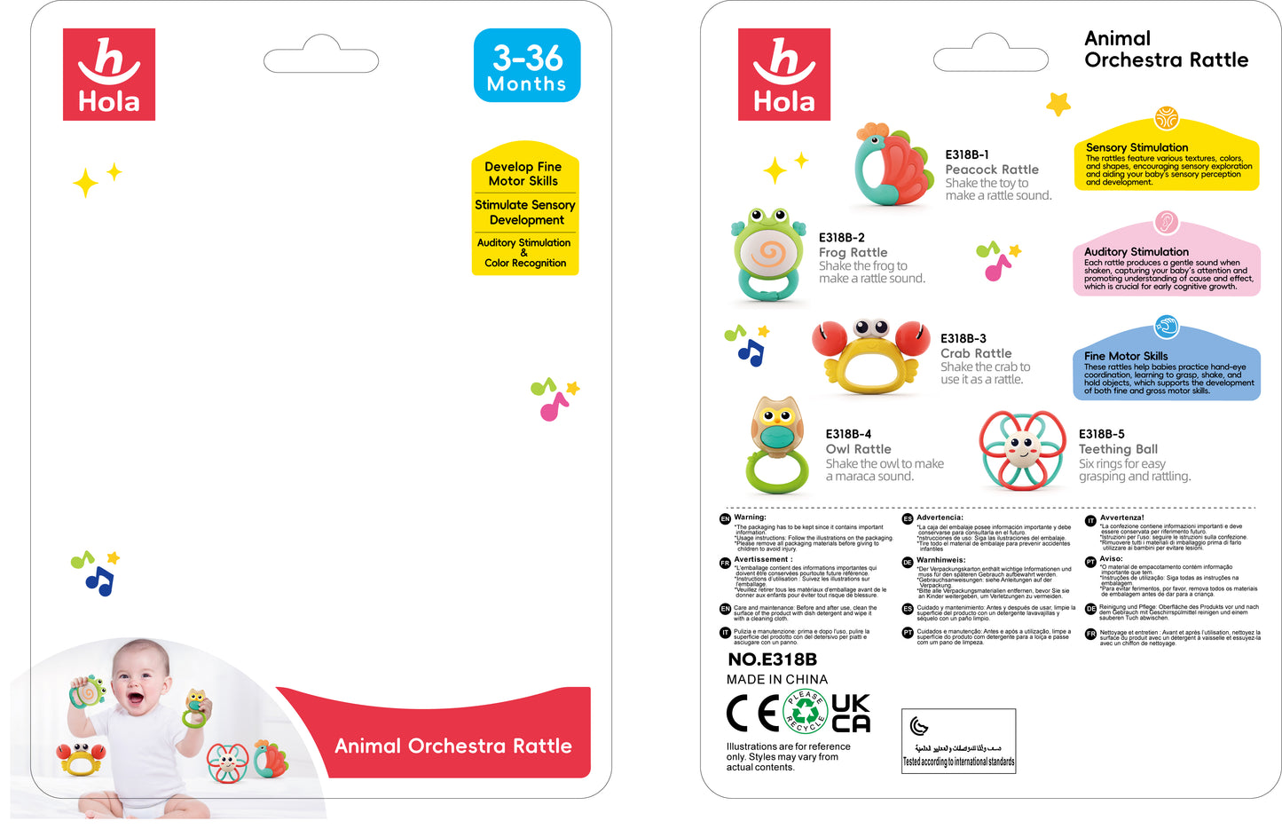 HOLA Animal Orchestra Rattle (5 models assorted)