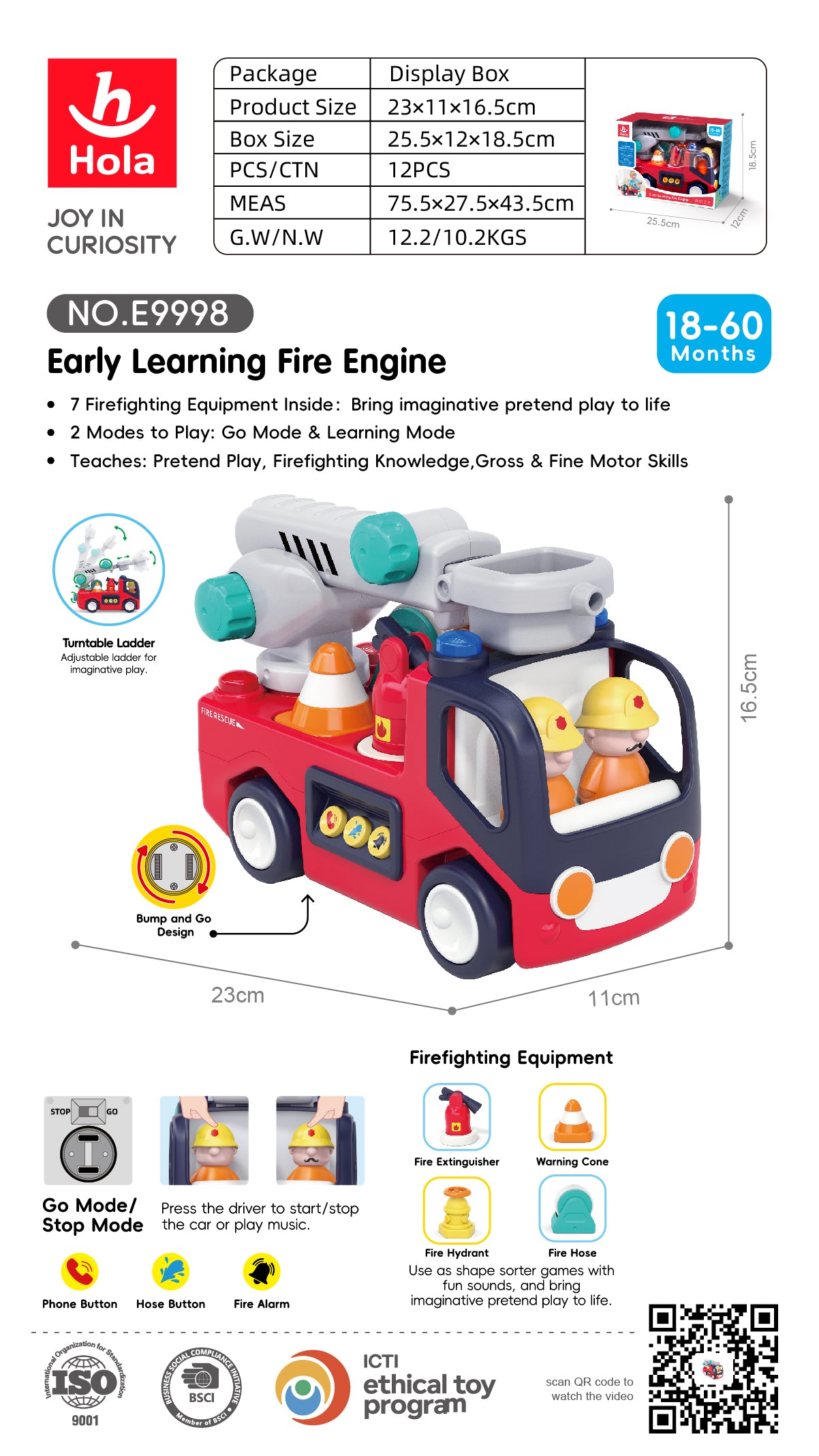 Hola Early Learning Fire Engine (with lights/music/electric universal)