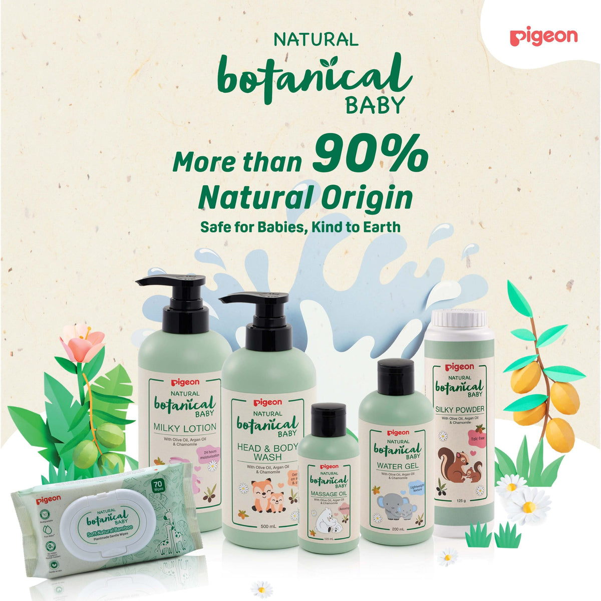 Pigeon Official Natural Botanical Baby Shampoo 200ml– pH Balanced Hair Care with Chamomile, 24H Moisturization, Newborn Safe, Dermatologically Tested, Hypoallergenic, 90% Natural Origin, Japan No. 1 Brand