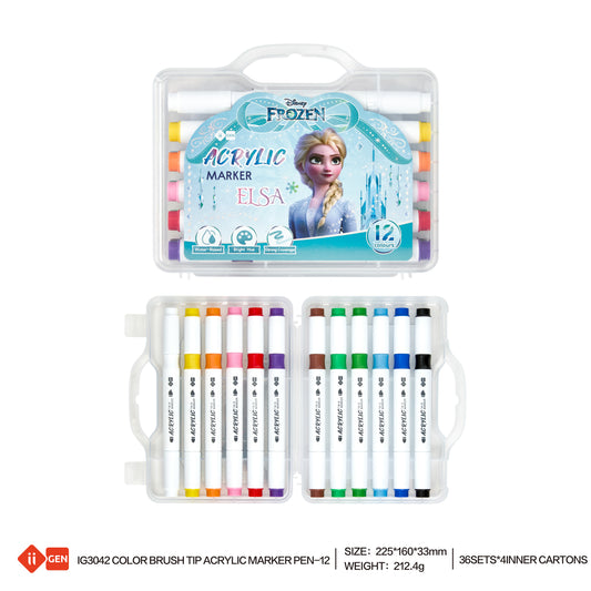 Frozen 12-Color Brush tip acrylic marker pen