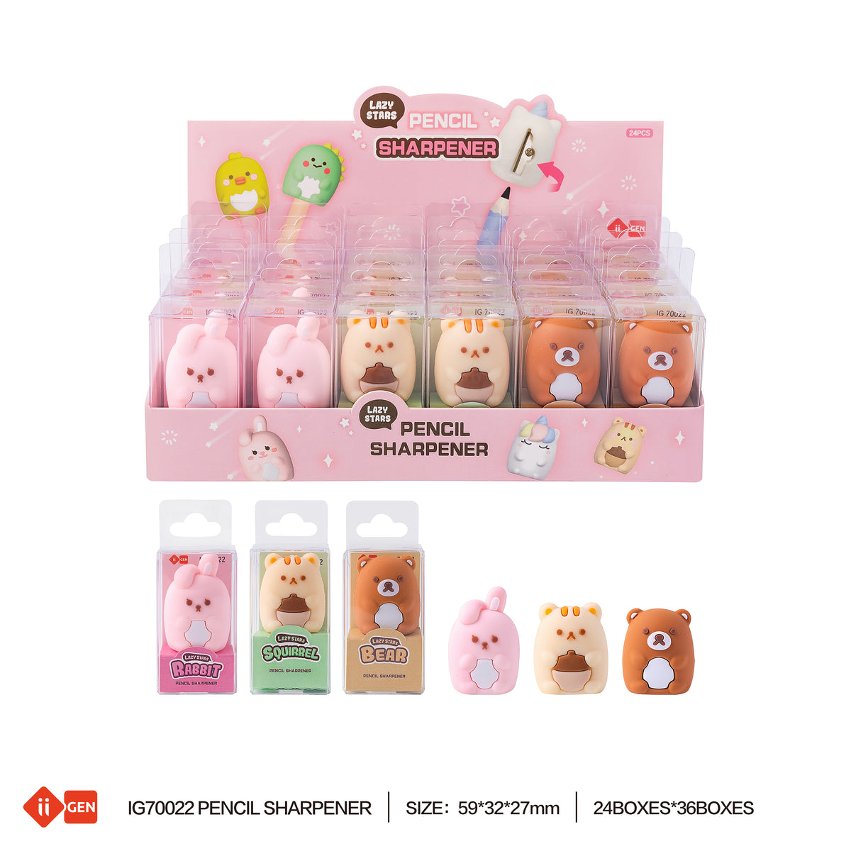 LAZY STAR Pencil sharpener (1 pc LAZY STAR Pencil Sharpener (Assorted Design - rabbit/squirrel/bear)