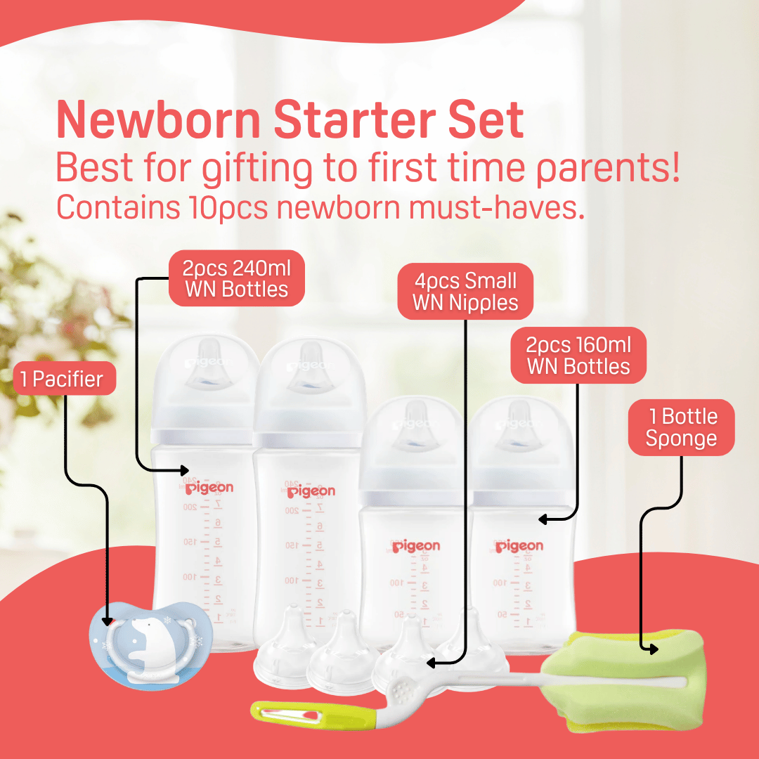 Pigeon Newborn Starter Set V2 - Wide Neck PP Bottle 160ml, 240ml, 4pcs s Nipples, Orthodontic Pacifier, Bottle Sponge Brush for Newborn Babies Anti Colic, AVS System, No Nipple Confusion, BPA Free, Soft Flexible Nipples, Japan No. 1 Brand