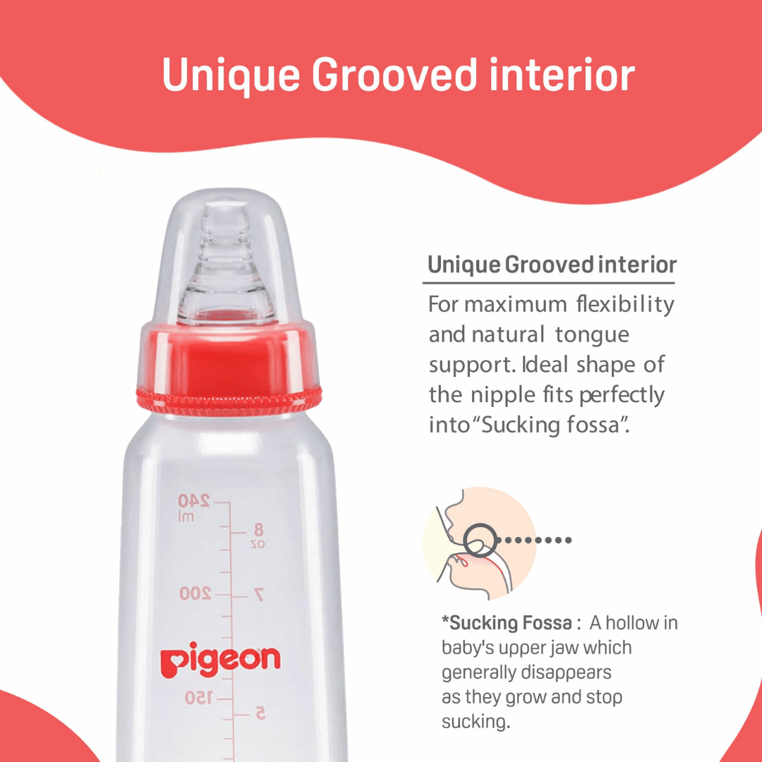 Pigeon Official - PP Slim Neck Standard Feeding Red Bottle Fast Flow, 240ml (L) 9+ Months Twin Pack Anti Colic, No Nipple Confusion, BPA Free, Soft Flexible Nipples, Japan No. 1 Brand