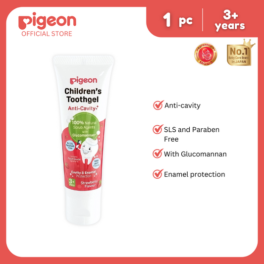 Pigeon Children's Toothgel Strawberry Flavour (3 Years +) - Anti cavity, Paraben Free, 100% Natural Scrub Agents