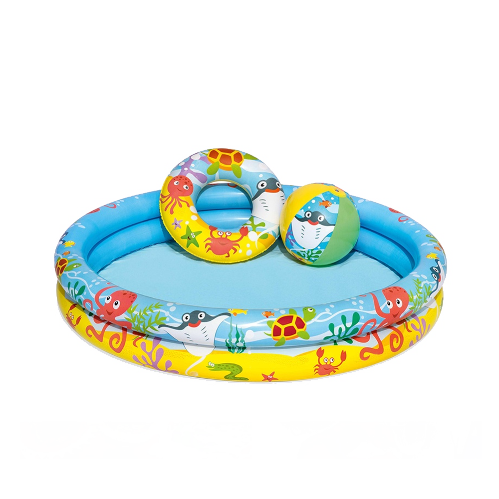 Bestway Kids Play Pool Set (48 inch Pool, 20 Inch Swim Ring, 16 inch B ...