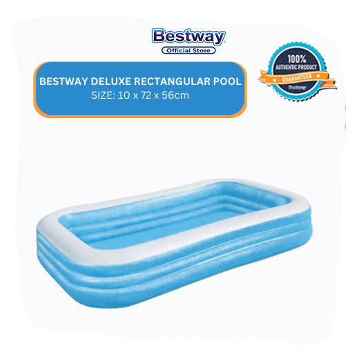 Bestway 10 x 72 x 56cm Deluxe Blue Rectangular Family Pool