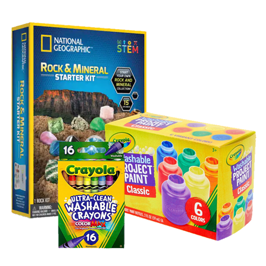 Nat Geo Rock Starter Kit + CRY 6ct Wpaint + 16ct Wcrayons Bundle