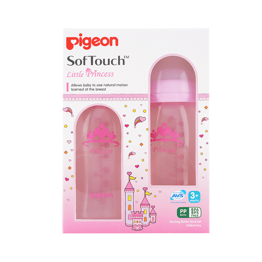 PIGEON SoftTouch Princess Nursing Bottle 240ml (Pink Twin Pack)